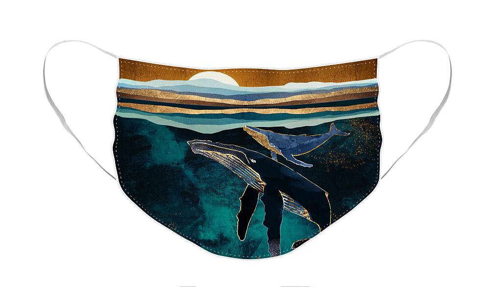 Whales Face Mask featuring the digital art Moonlit Whales by Spacefrog Designs