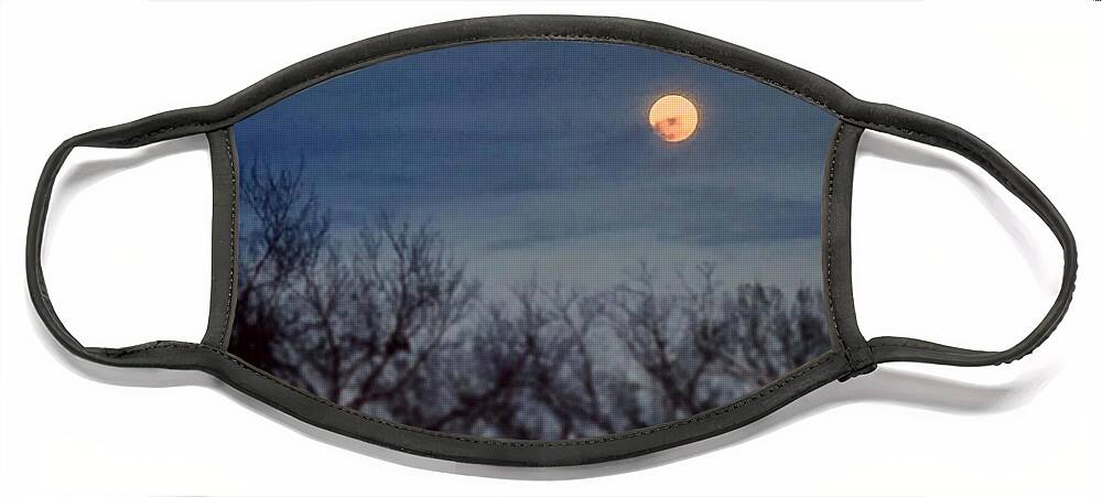 Daniel Face Mask featuring the painting Moonrise and Trees by Daniel Nelson