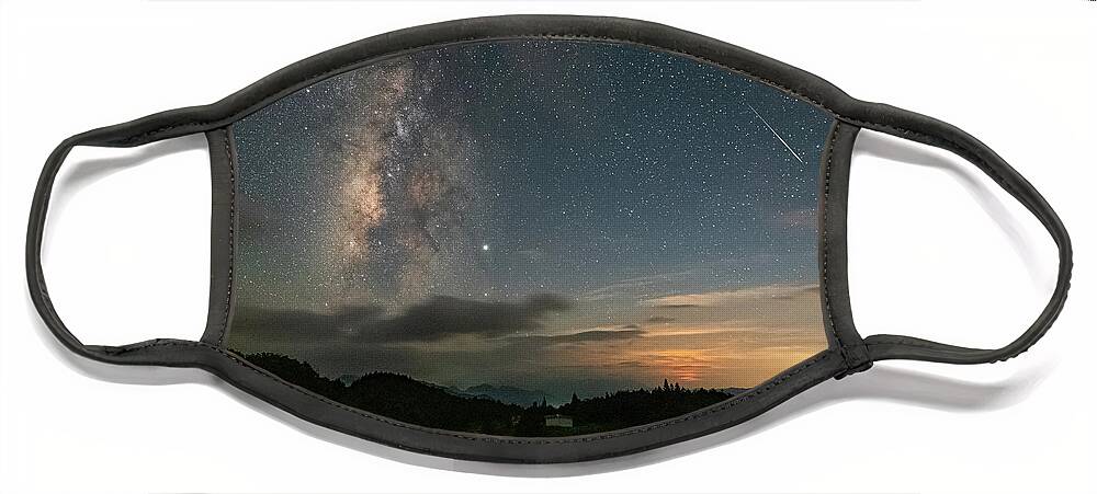 Milky Way Face Mask featuring the photograph Moonset Milky way and Shooting Star by William Dickman