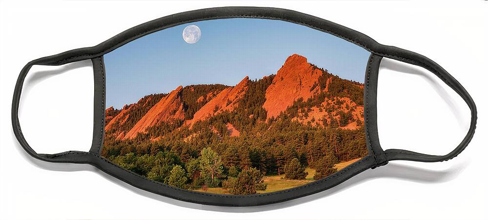 Boulder Face Mask featuring the photograph Moonset over the Flatirons by Darren White