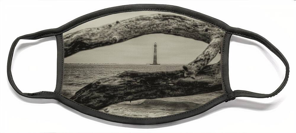 Morris Island Lighthouse Face Mask featuring the photograph Morris Island Lighthouse - Deadwood View in Sepia by Dale Powell