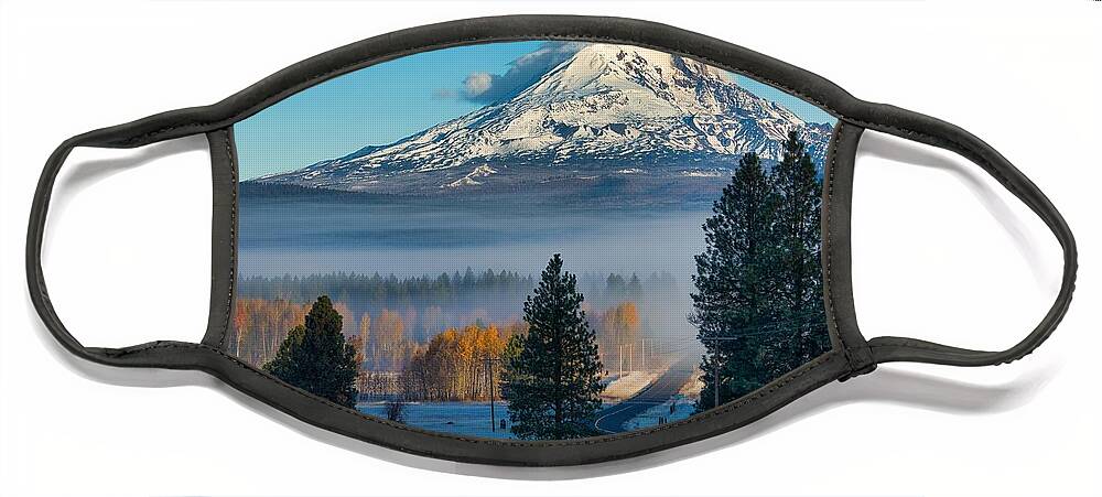 Mount Adams With Fresh Snow Face Mask featuring the photograph Mount Adams with fresh snow by Lynn Hopwood