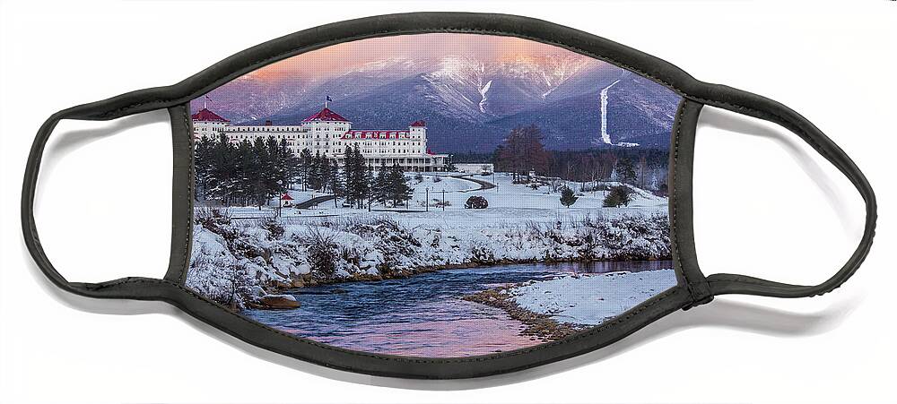 Alpenglow Face Mask featuring the photograph Mount Washington Hotel Alpenglow by Chris Whiton