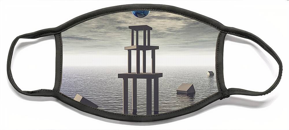 Structure Face Mask featuring the digital art Mysterious Tower At Sea by Phil Perkins