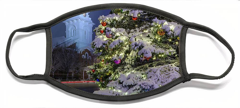 Market Square Face Mask featuring the photograph New Snow For Christmas by Jeff Sinon