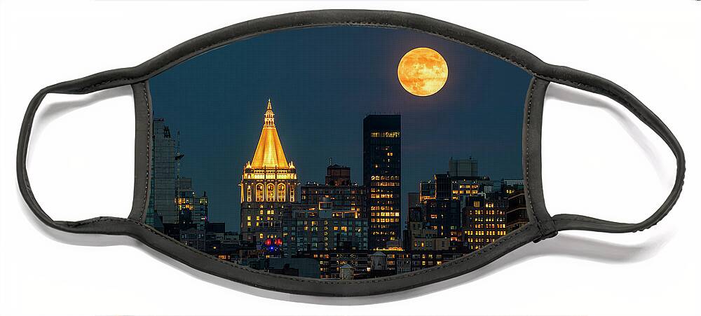 Nyc Skyline Face Mask featuring the photograph NY Life Building Full Moon by Susan Candelario
