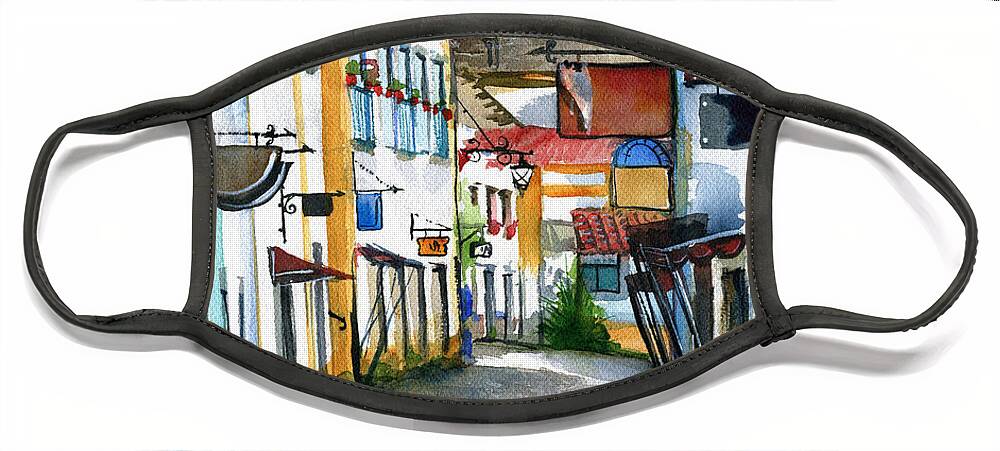 Portugal Face Mask featuring the painting Obidos Portugal by Dora Hathazi Mendes