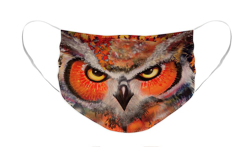 Owl Face Mask featuring the painting OL Keys Owl by Laurel Bahe