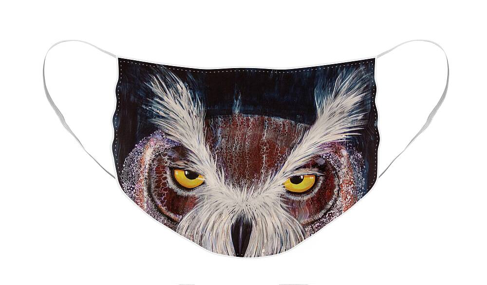 Owl Face Mask featuring the painting OL Sam by Laurel Bahe