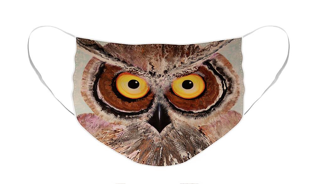 Owl Face Mask featuring the painting OL Shock by Laurel Bahe