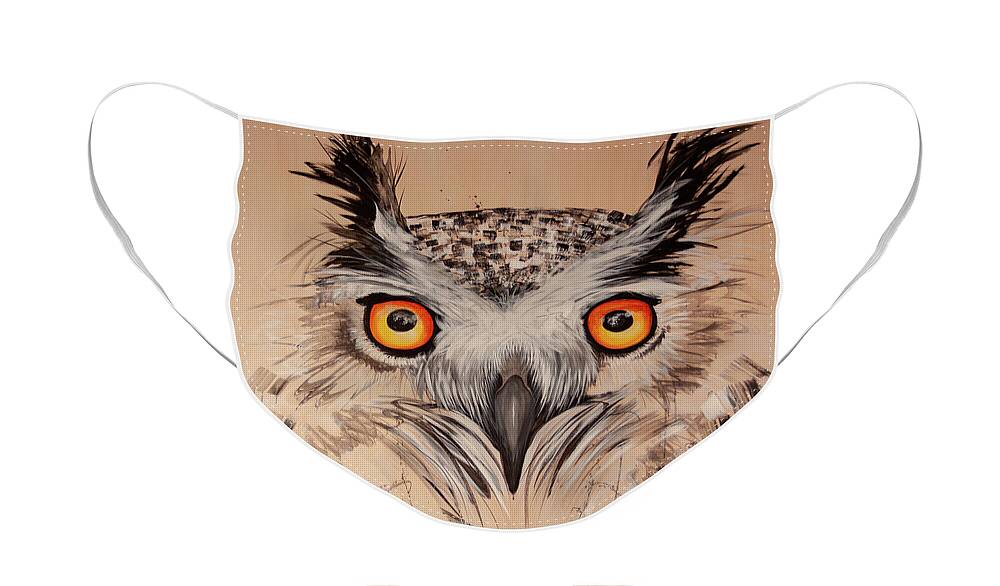 Owl Face Mask featuring the painting OL Sketchy by Laurel Bahe