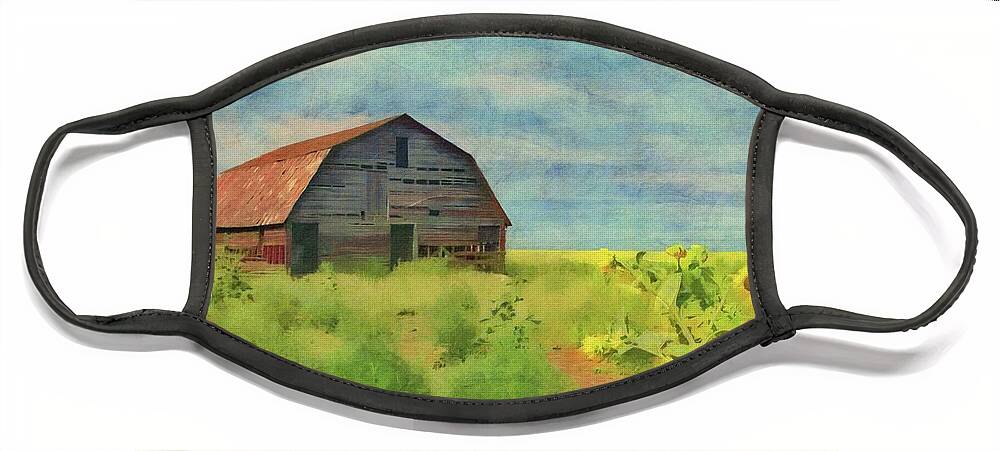 Oklahoma Face Mask featuring the painting Old Barn Amongst the Weeds by Jeffrey Kolker