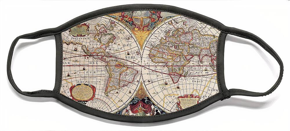 Classical Maps Face Mask featuring the painting Old Cartographic Map by Rolando Burbon