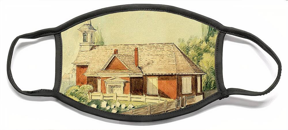 Old Swedes' Church Face Mask featuring the drawing Old Swedes' Church, Southwark, Philadelphia by William Breton