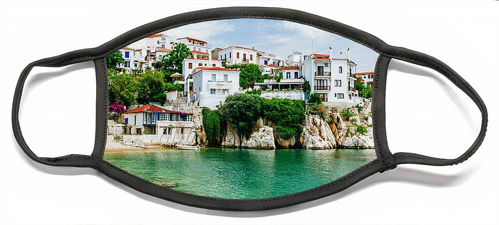 Skiathos Face Mask featuring the photograph Old town view of Skiathos island, Sporades, Greece. by Jelena Jovanovic