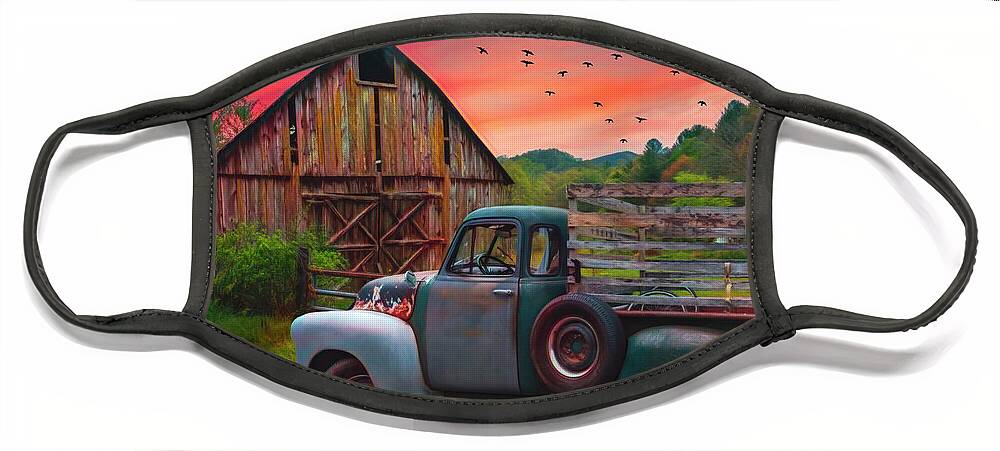 1947 Face Mask featuring the photograph Old Truck at the Barn Watercolors Painting by Debra and Dave Vanderlaan
