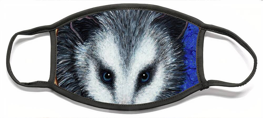Animal Portrait Face Mask featuring the painting Opossum Portrait - Brown Border by Amy E Fraser