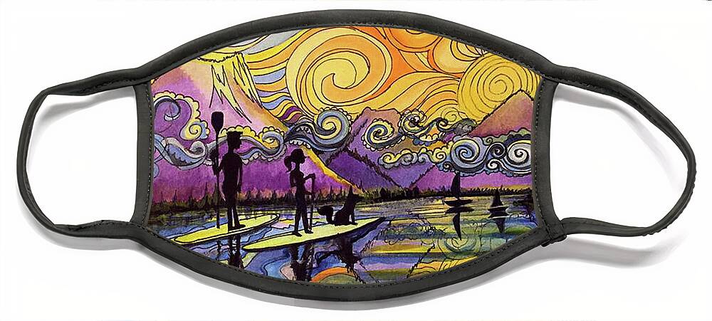 Frisco Face Mask featuring the painting Paddleboarders Frisco Colorado by David Sockrider