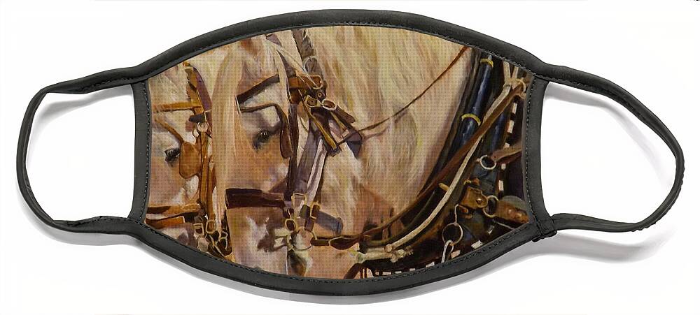 Equestrian Face Mask featuring the painting Pair In Harness by Barry BLAKE