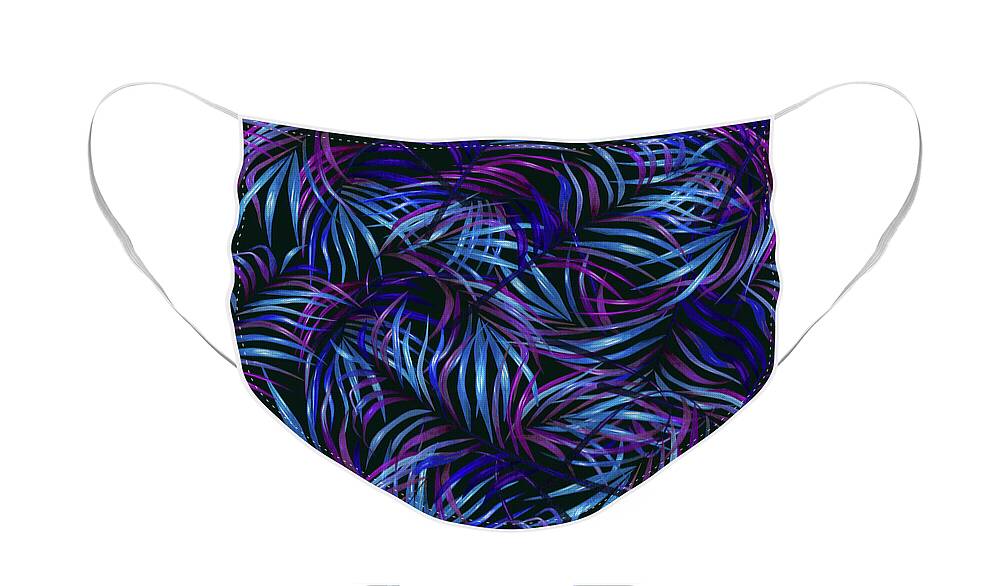 Palm Face Mask featuring the mixed media Palm Leaf Pattern 4 - Tropical Leaf Pattern - Blue, Purple, Violet - Tropical, Botanical Design by Studio Grafiikka