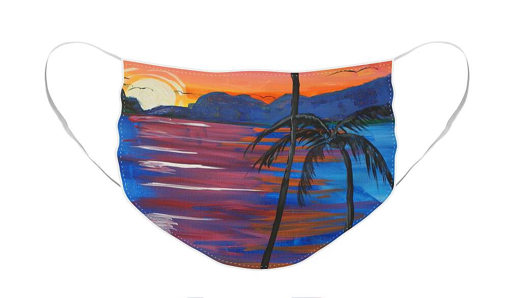 Art Face Mask featuring the painting Palm Trees and Water by Yvonne Sewell