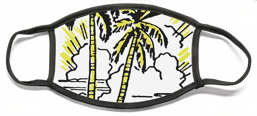 Beach Face Mask featuring the drawing Palm Trees at Dawn by CSA Images