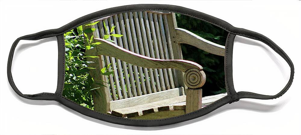 Park Bench Face Mask featuring the photograph Park Bench at the Chicago Botanical Gardens by Colleen Cornelius