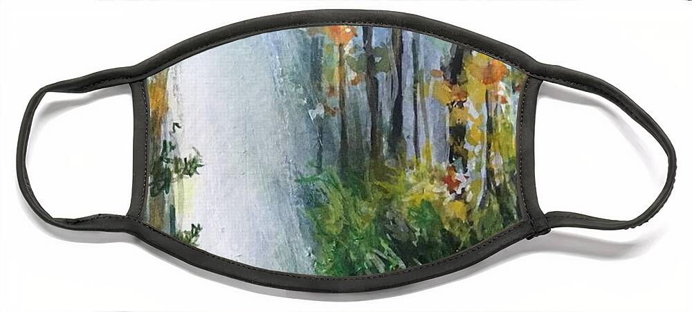 Forest Face Mask featuring the painting Path to Peace by Cheryl Wallace