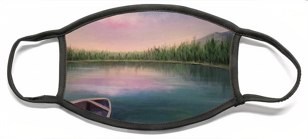 Lake Face Mask featuring the painting Peaceful Lake by Yoonhee Ko
