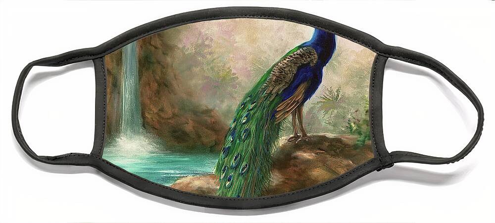 Peacock Face Mask featuring the painting A Peacocks Paradise by Lynne Pittard
