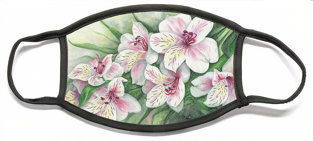 Floral Face Mask featuring the painting Peruvian Lilies by Lori Taylor