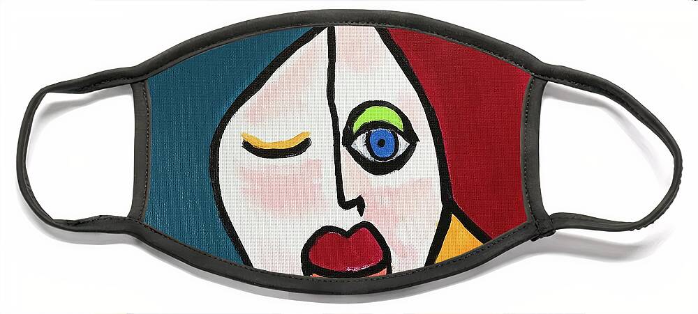 Original Art Work Face Mask featuring the painting Picasso's Girl by Theresa Honeycheck
