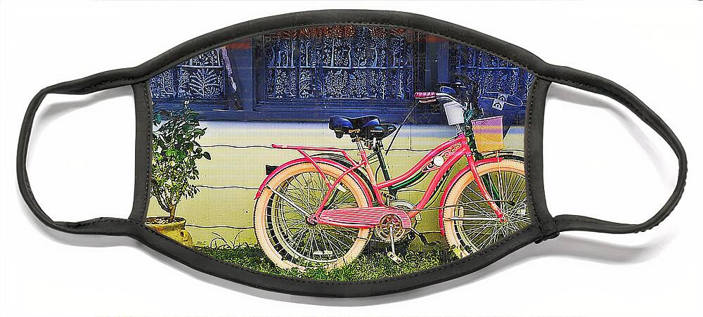 Bicycle Face Mask featuring the photograph Pink Bike by Kathy Strauss