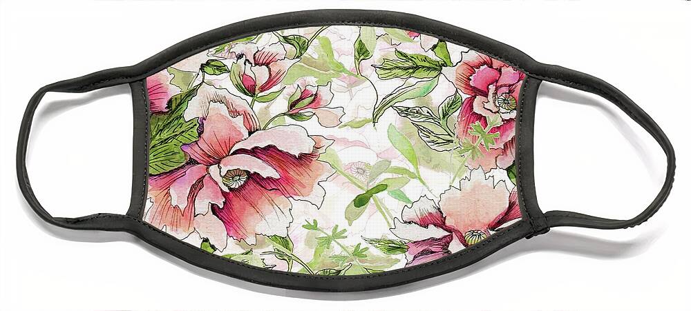 Peony Face Mask featuring the painting Pink Peony Blossoms by Sand And Chi