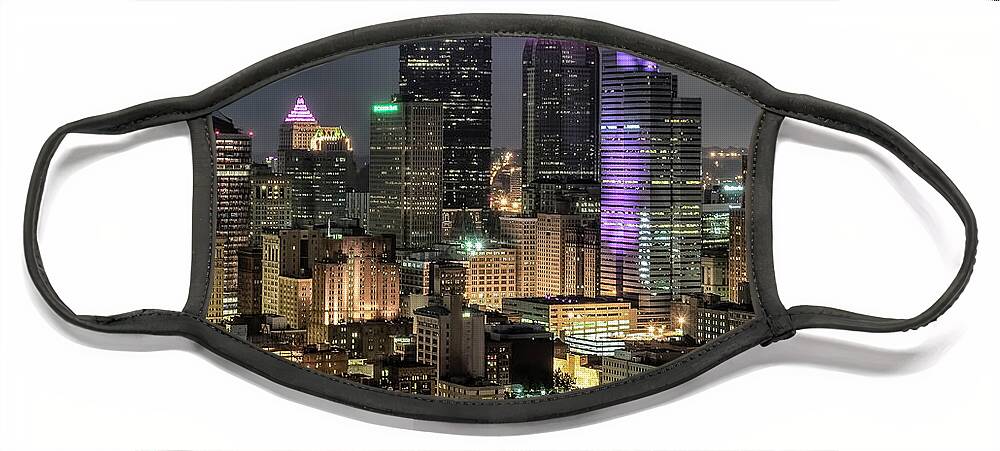 Pittsburgh Face Mask featuring the photograph Pittsburgh Night Skyscrapers by Ginger Stein