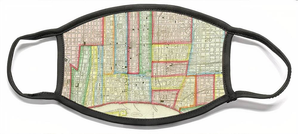 Map Face Mask featuring the mixed media Plan of Philadelphia, 1860 by Augustus Mitchell