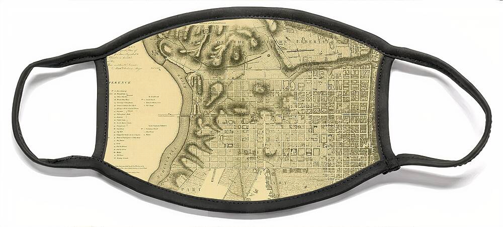 Philadelphia Face Mask featuring the mixed media Plan of the City of Philadelphia and Its Environs shewing the improved parts, 1796 by John Hills