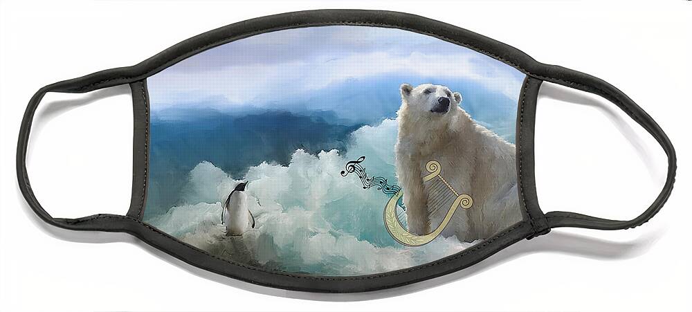 Polar Bears Face Mask featuring the mixed media Polar Bears Play the Lyre by Colleen Taylor