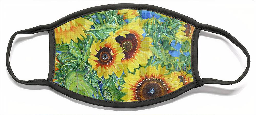 Sunflower Face Mask featuring the painting Pot of Gold by Christiane Kingsley