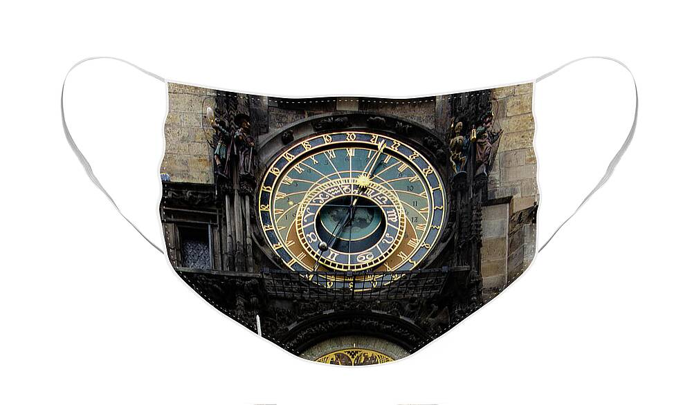 Astronomical Clock Face Mask featuring the mixed media Prague Astronomical Clock by Smart Aviation