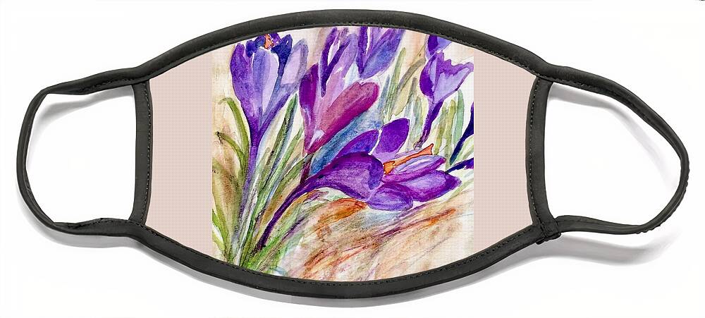 Watercolor Face Mask featuring the painting Purple Crocus by Deb Stroh-Larson