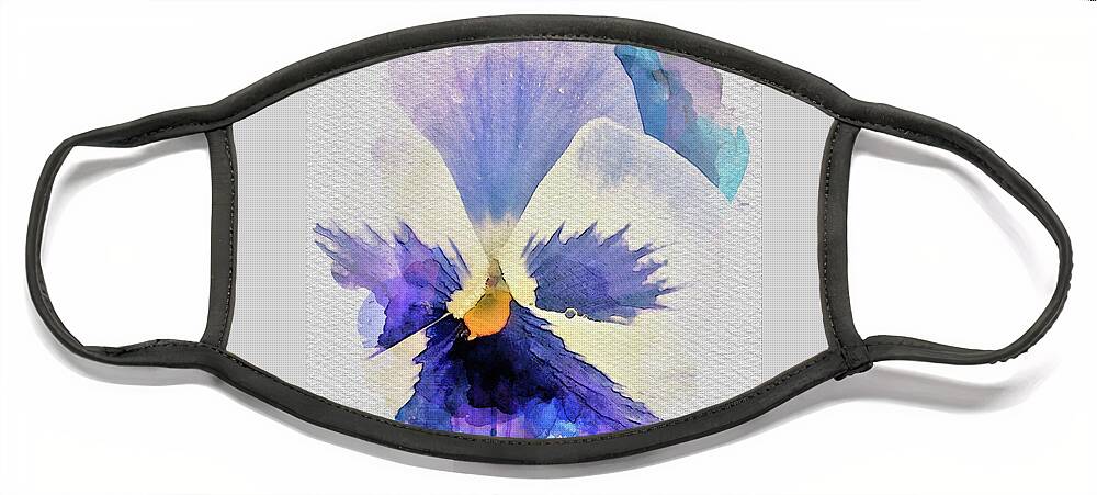 Watercolor Face Mask featuring the painting Purple Pansy by Tracey Lee Cassin