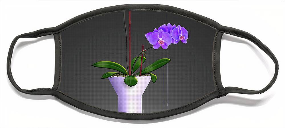 Phalaenopsis Orchids Face Mask featuring the painting Purple Phalaenopsis Orchids in Vase by David Arrigoni