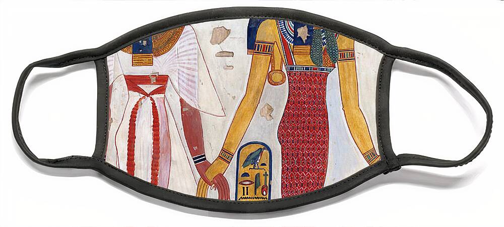 Ancient Face Mask featuring the painting Queen Nefertari Being Led By Isis by Science Source