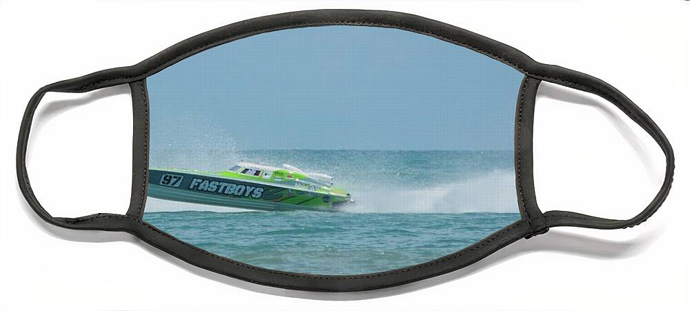 Superboat Face Mask featuring the photograph Racing Powerboat Fastboys by Bradford Martin