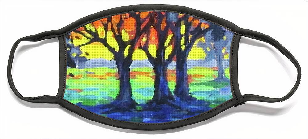 Landscape Face Mask featuring the painting Rainbow World by Karen Ilari