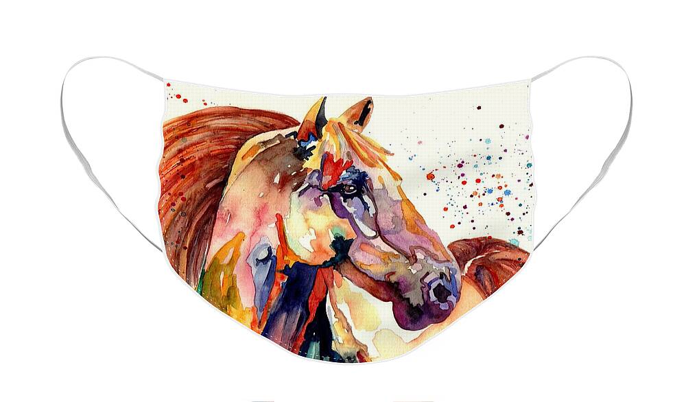 Watercolor Face Mask featuring the painting Rainy Horse by Suzann Sines