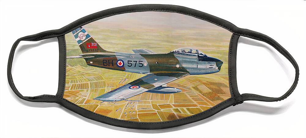 #aviatonart #aviation #oilpainting #jet #military #canada #pilot #flying #airplane #aircraft #rcaf Face Mask featuring the painting RCAF Sabre by Douglas Castleman