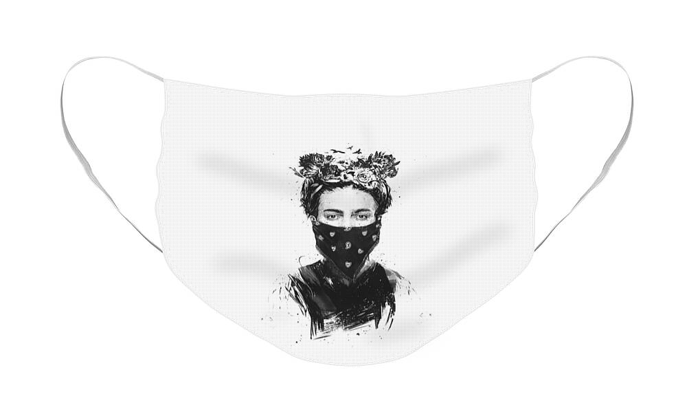 Girl Face Mask featuring the drawing Rebel girl by Balazs Solti