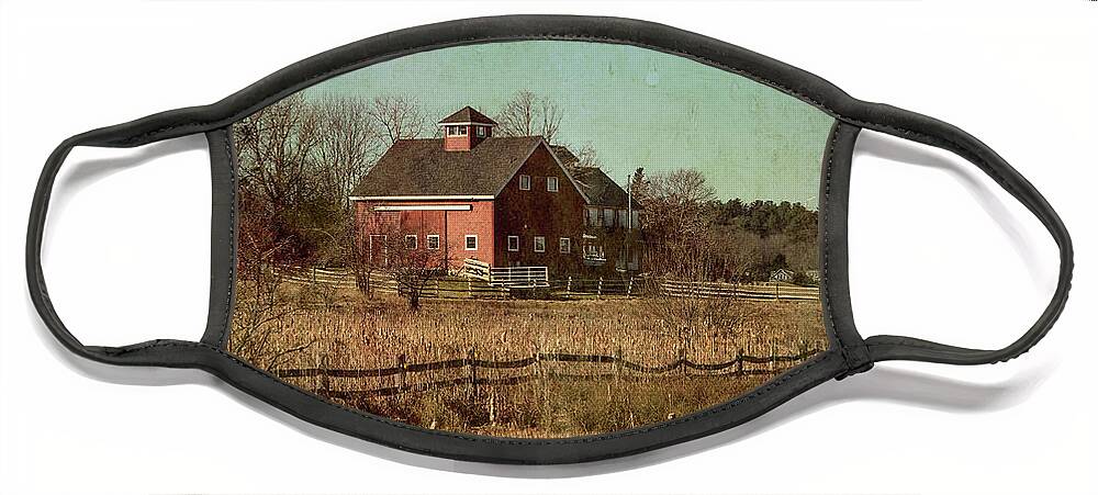 New England Winter Scenes Face Mask featuring the photograph Red Barn in Winter by Joann Vitali